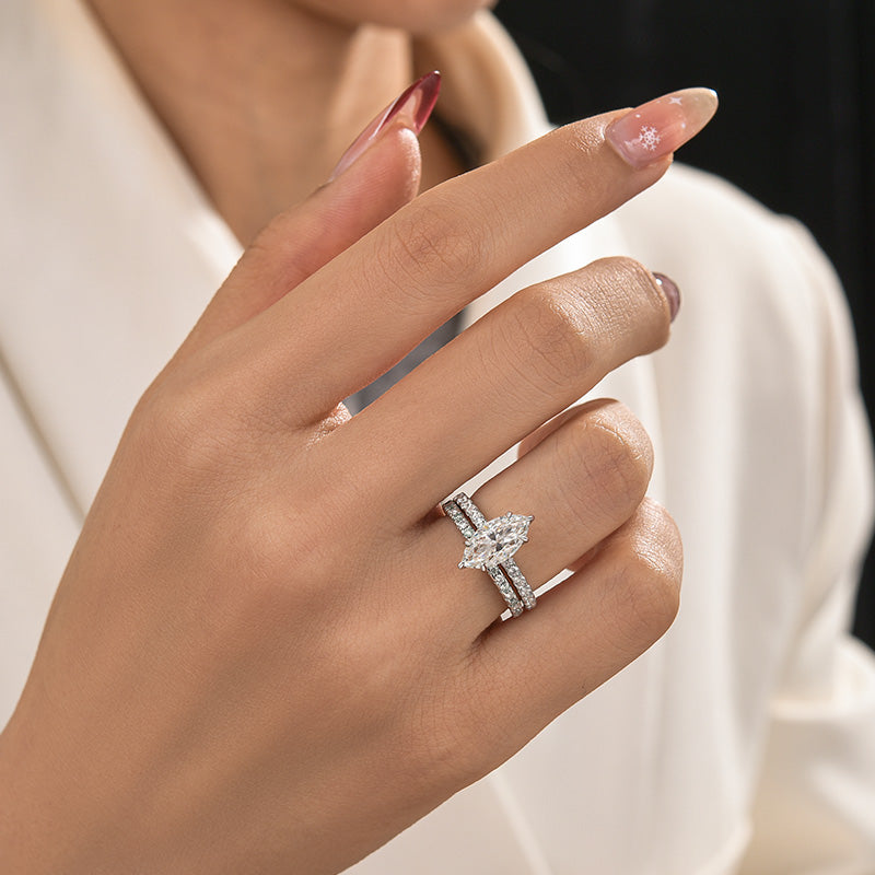 Moissanite 2.0Ct Round Cut/Marquise Cut/ Cushion Cut Engagement Ring With Green & White Round Cut Wedding Band