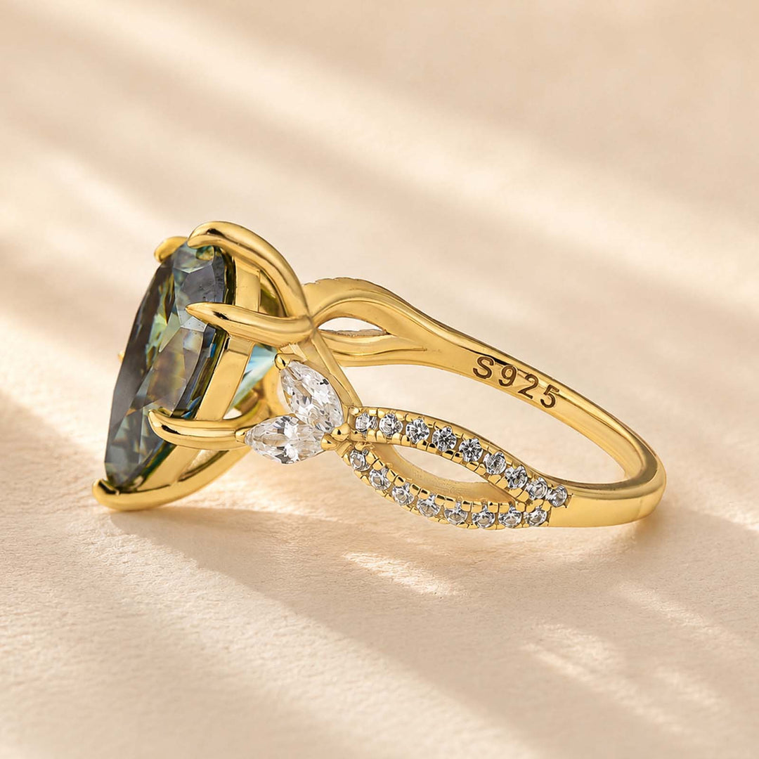 S925 Moissanite 3.5Ct Split Shank Nature-inspired Green Stone Ring For Travel