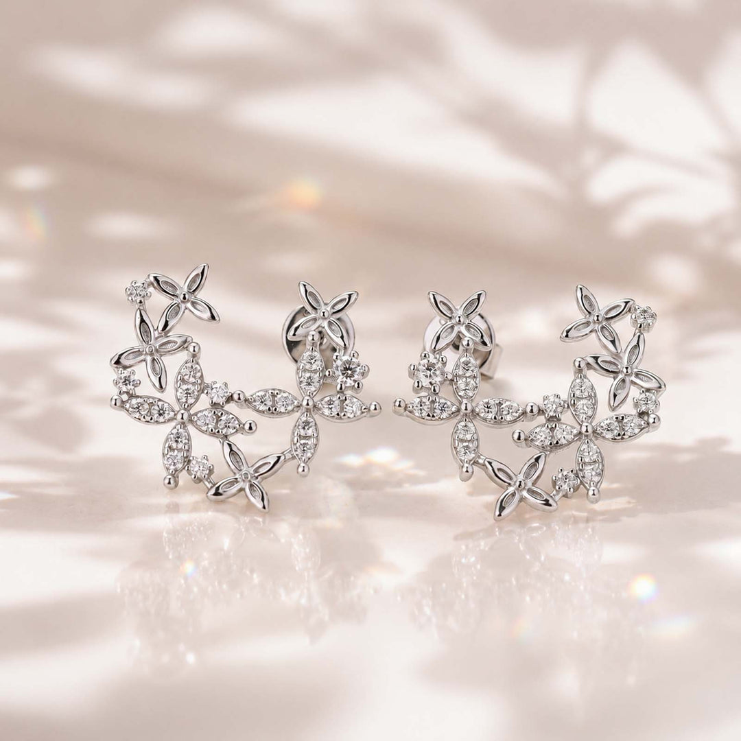 S925 Moissanite Round Cut  Four Petal Flower Wrap Around Ear Studs For Women Wedding Gift