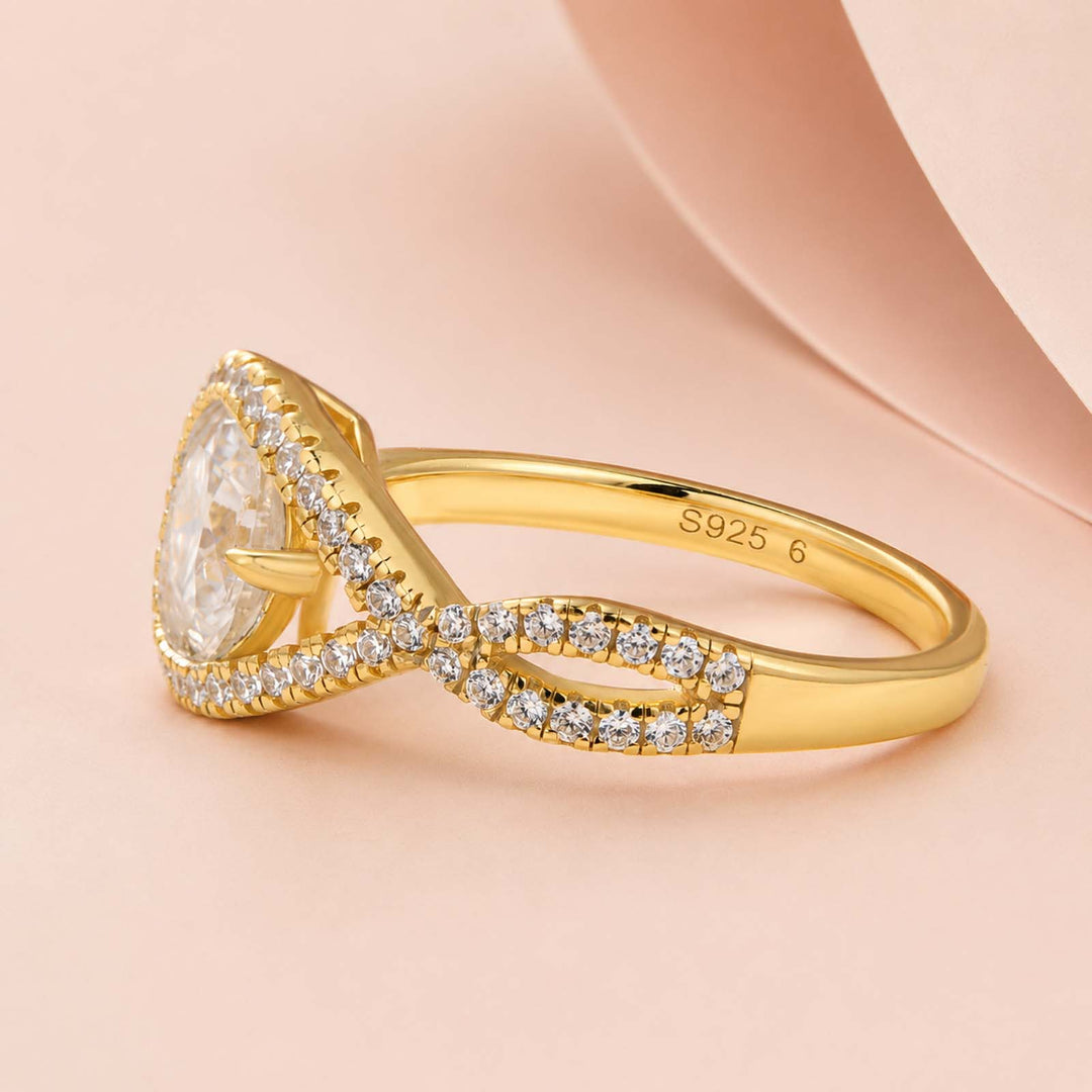 S925 Moissanite Halo 1.2Ct Round Cut Yellow Gold Engagement Ring