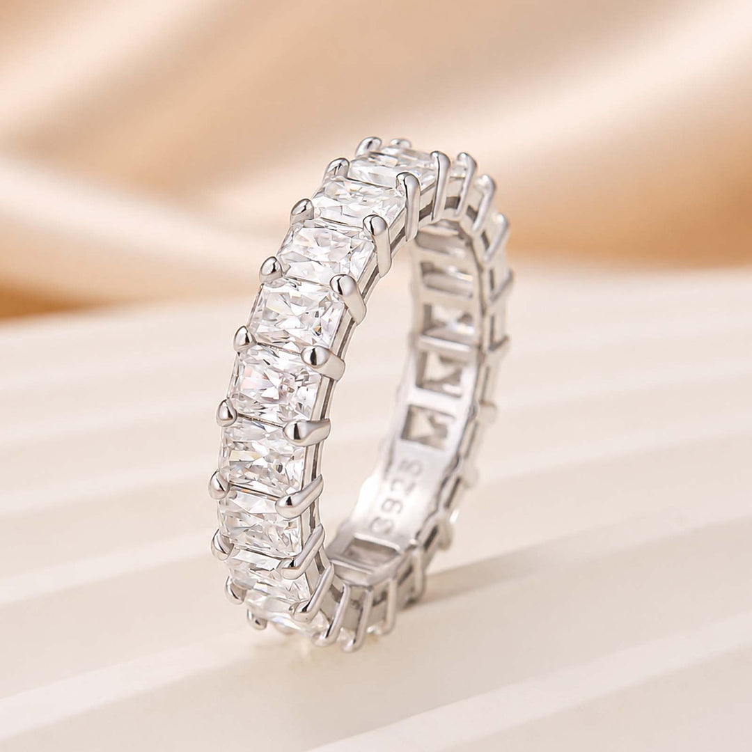 S925 Moissanite 3.5Ct Radiant Cut Full Channel Eternity Wedding Band Stackable Bridal Ring