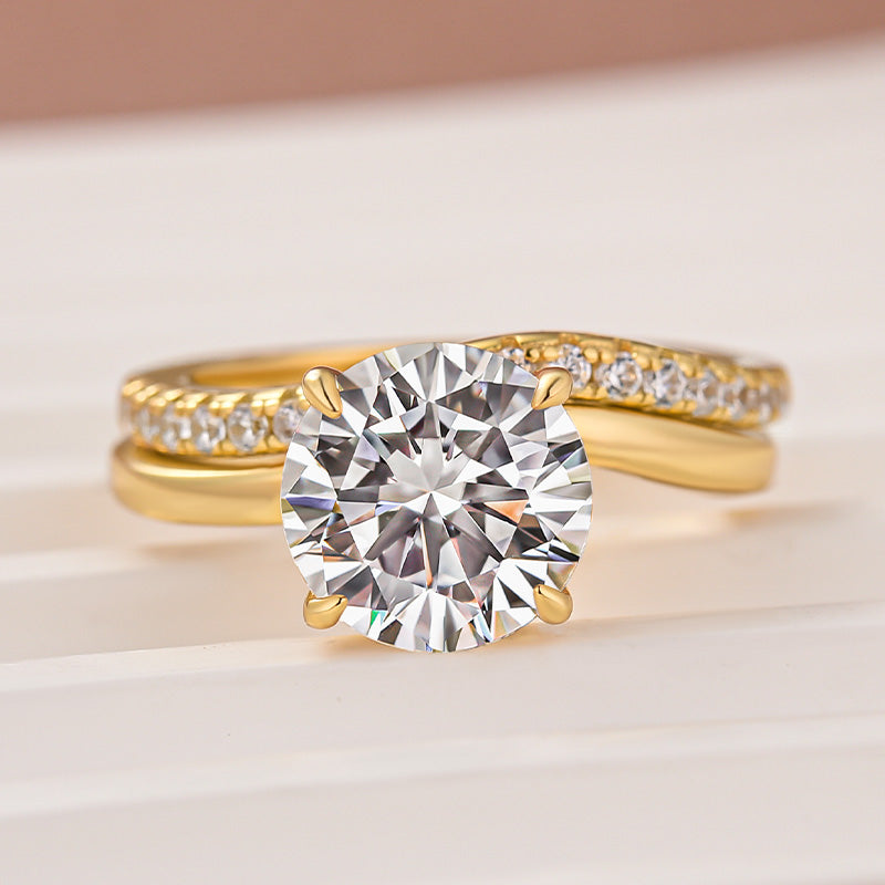 Moissanite 3.0Ct Channel Set Round Cut Curved Wedding Ring Set