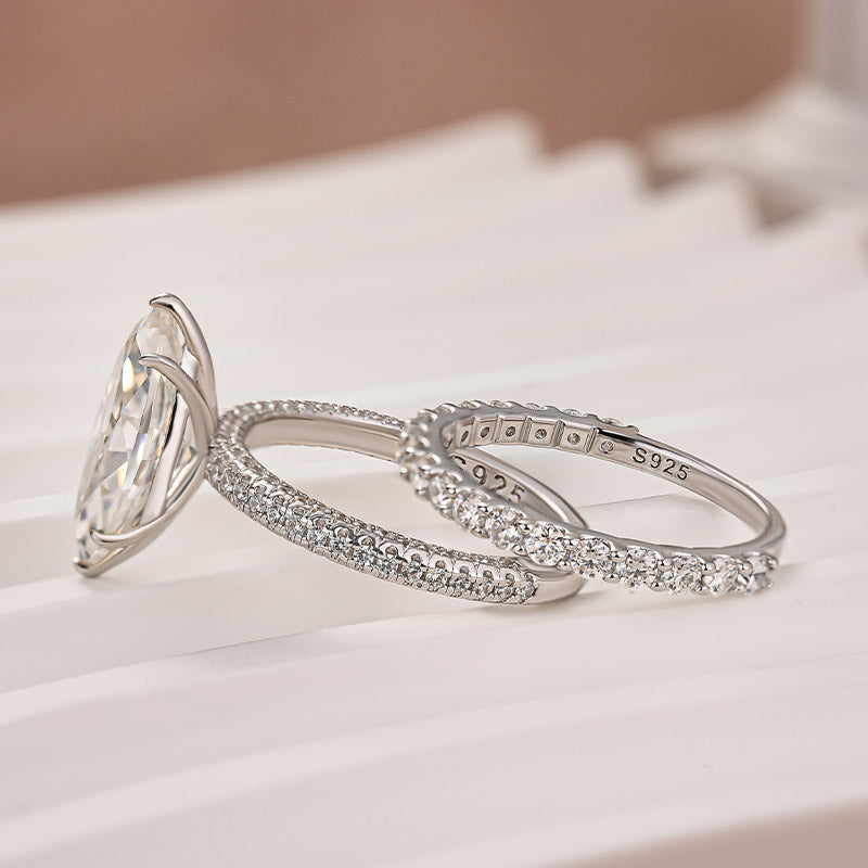 Moissanite 3.0Ct Marquise Cut Pave Three-Sided Band Bridal Ring Set