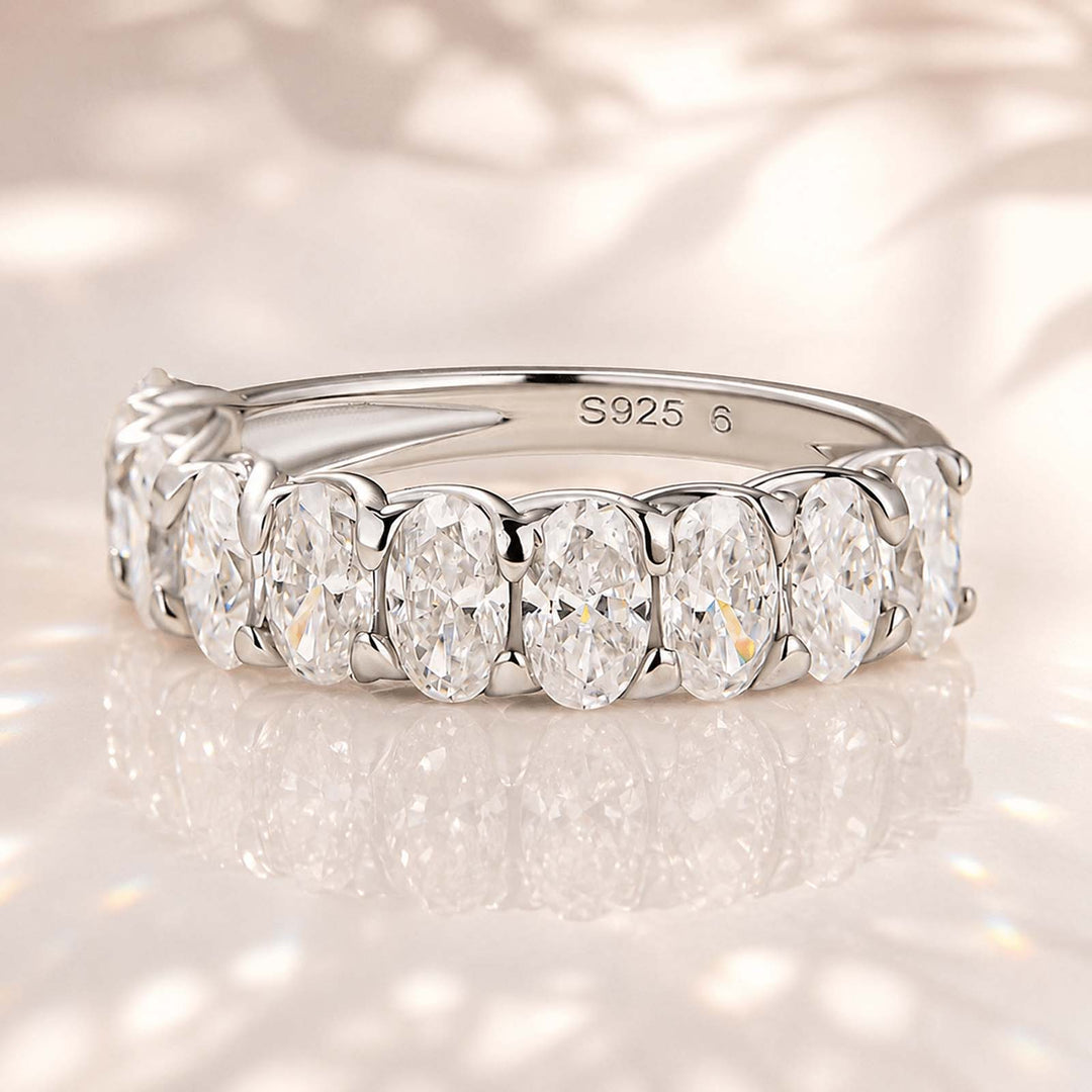 Rodiffy Moissanite 3.0 Ct Oval Cut Half White Gold Wedding Band