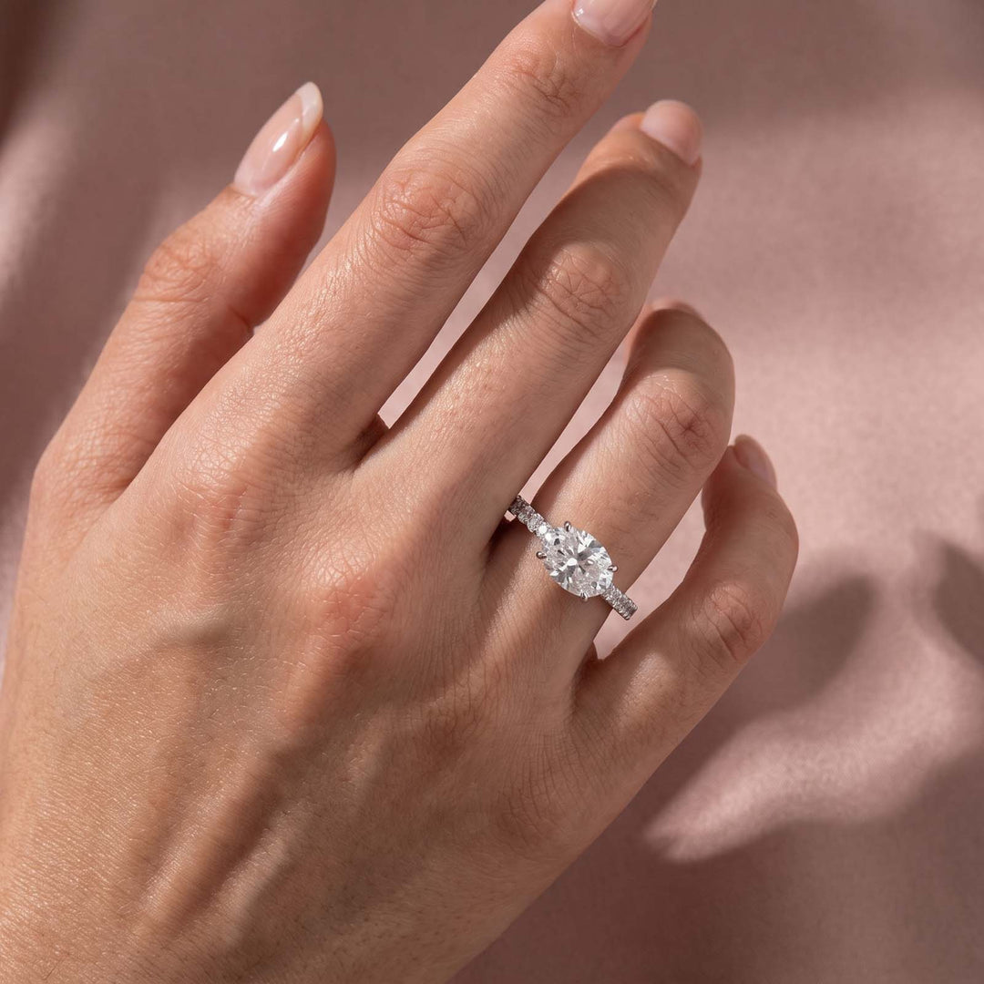 S925 Moissanite 2.25Ct Oval Cut Hidden Halo Engagement Ring in 18K White Gold Sterling Silver
