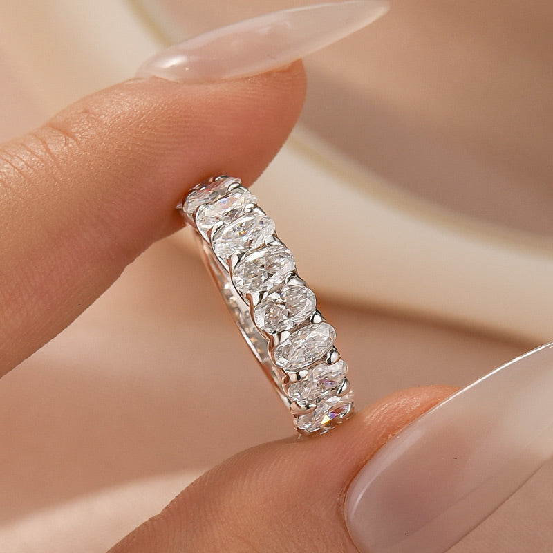 Rodiffy Moissanite 3.0 Ct Oval Cut Half White Gold Wedding Band