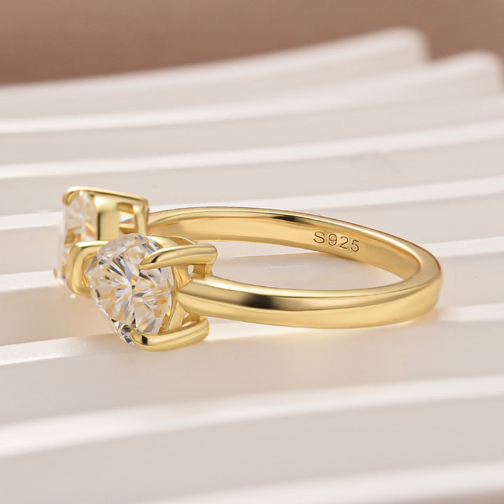 1.0Ct*2 Heart Cut Toi et Moi Yellow Gold Moissanite Engagement Ring in S925 Sterling Silver