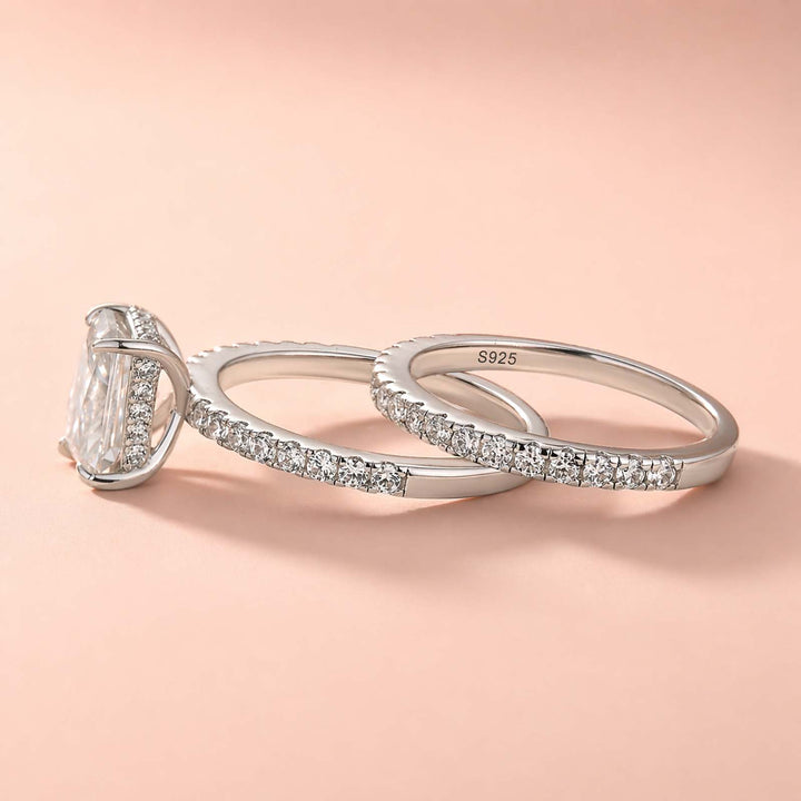 Rodiffy Moissanite S925 2.0Ct Radiant Cut Engagement Ring Set in Sterling Silver with Pave Wedding Band