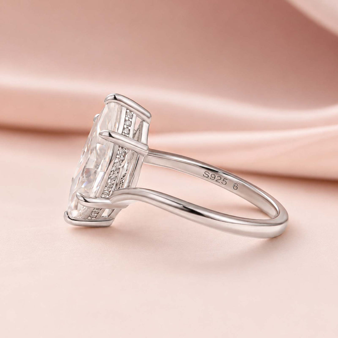 S925 Moissanite Curved 3.0Ct Marquise Cut White Gold Engagement Ring