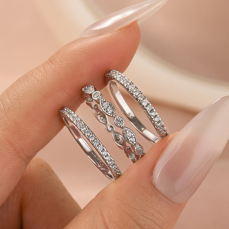 Eternity 3PCS Stacking Moissanite Wedding Band Set In White Gold Plated