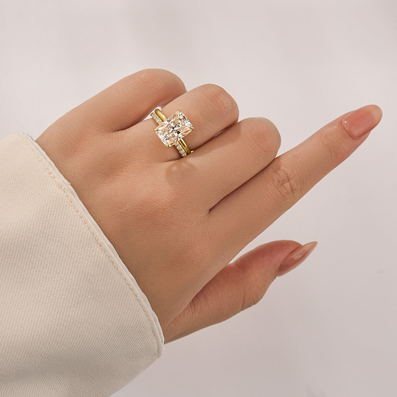 Moissanite 4.5 Ct Radiant Cut Yellow Gold Engagement Ring with Open Wedding Band