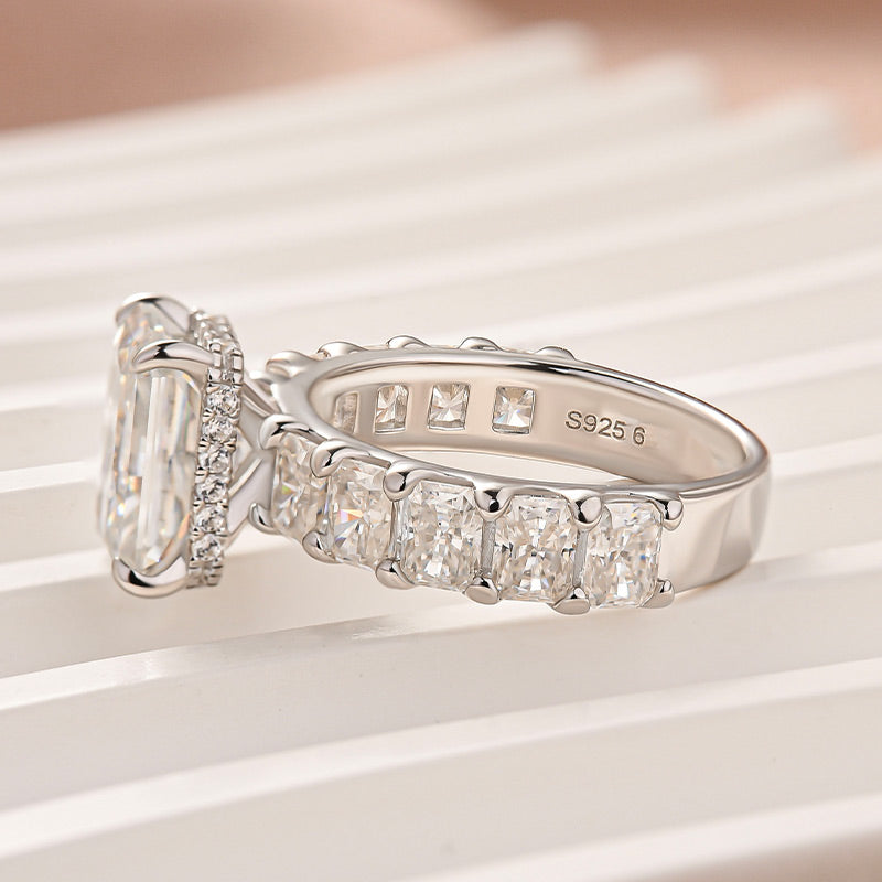 Moissanite 3.5Ct Radiant Cut Engagement Ring with 3.0Ct Radiant Cut Band