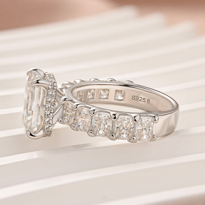 Moissanite 3.5Ct Radiant Cut Engagement Ring with 3.0Ct Radiant Cut Band