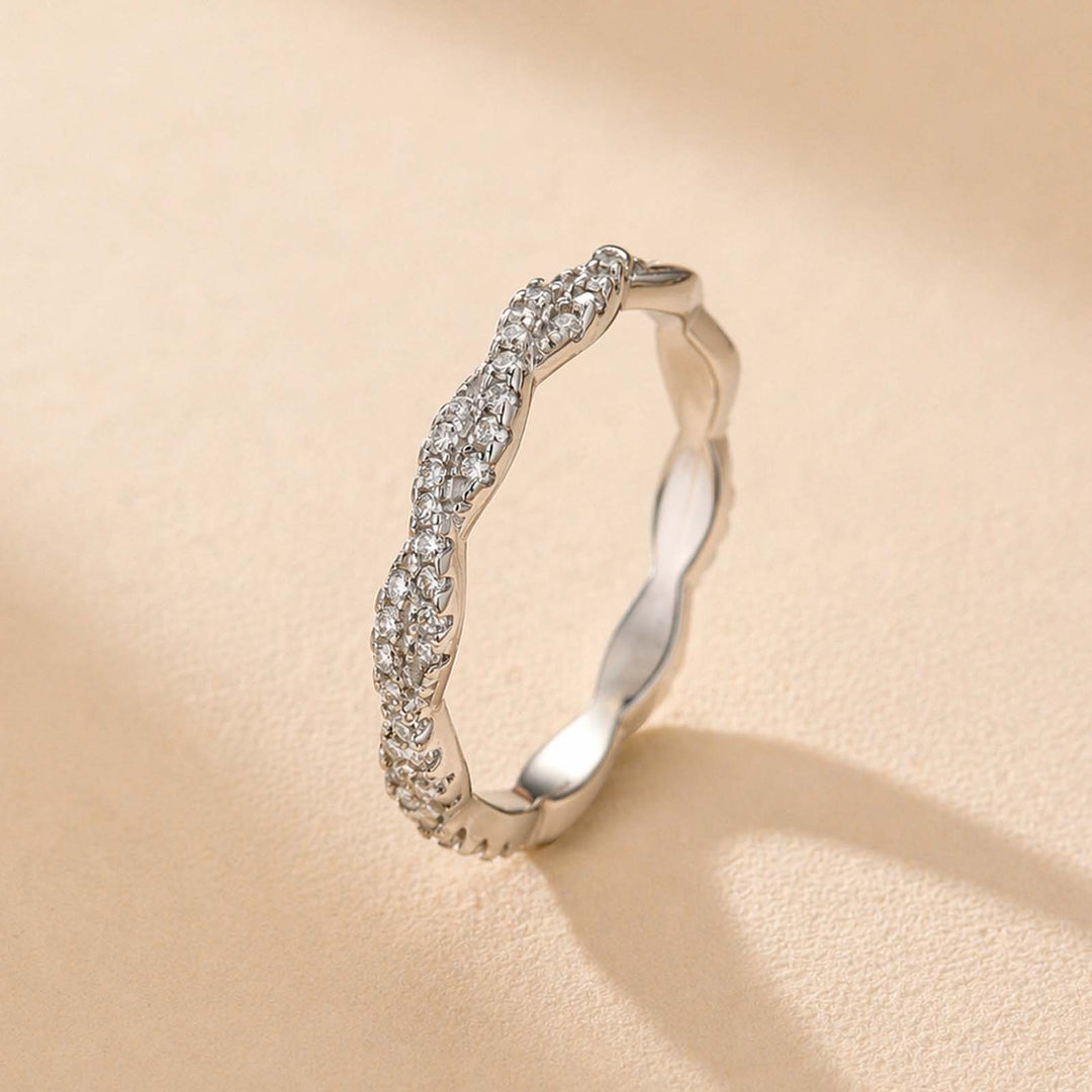 Rodiffy Mossianite S925 Wave-Shaped Eternity Band In Sterling Silver Stackable Wedding Ring For Women