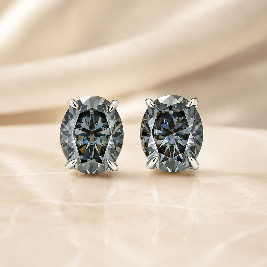 S925 Moissanite 3Ct*2Pcs Oval Cut Stud Earrings 18k White Gold Plated Classic Daily Wedding Jewelry Gift For Women