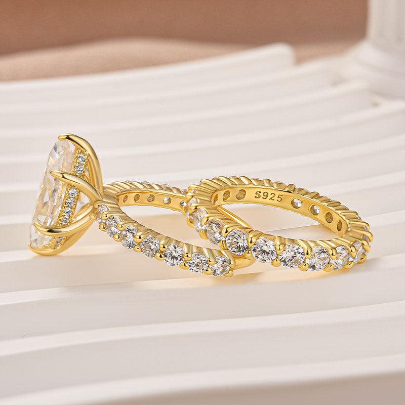 Moissanite 3.0Ct Marquise Side Stone Yellow Gold Travel Bridal Set