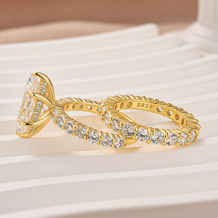 Moissanite 3.0Ct Marquise Side Stone 18K Gold Plated Travel Bridal Set