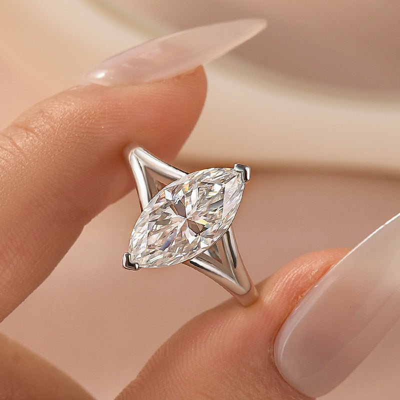 Moissanite 3.0Ct Marquise Cut Split Shank Engagement Ring Travel Ring In Sterling Silver