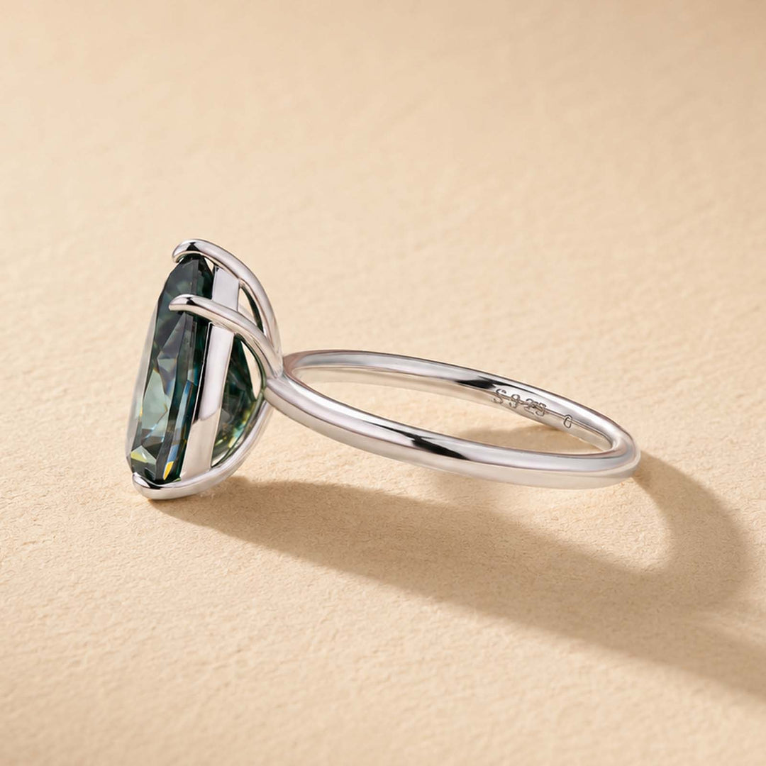 S925 Moisanite 4.0Ct Pear Cut Green Solitaire Promises Travel Ring For Women