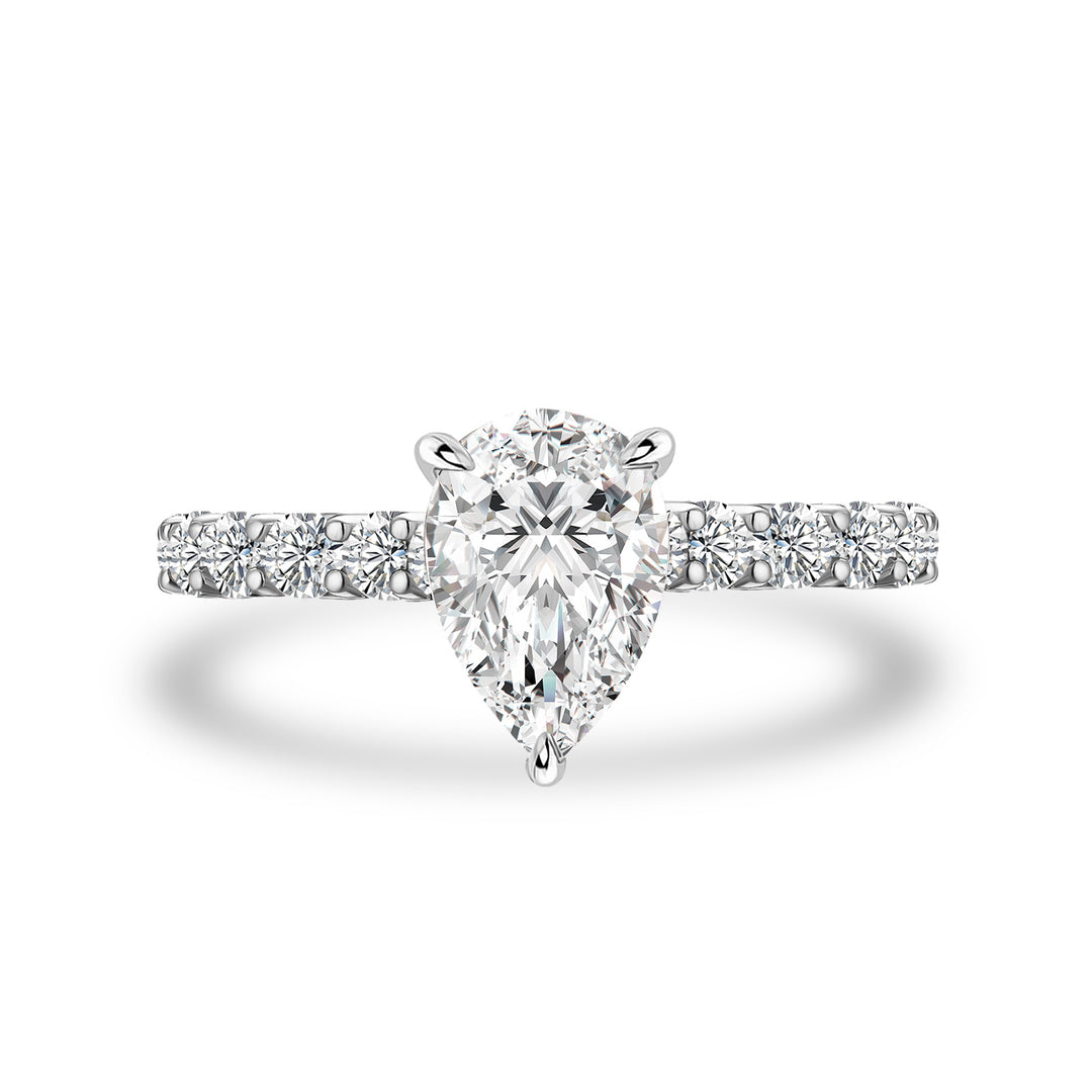 S925 Moissanite 2.0Ct Pear Cut White Gold Engagement Ring