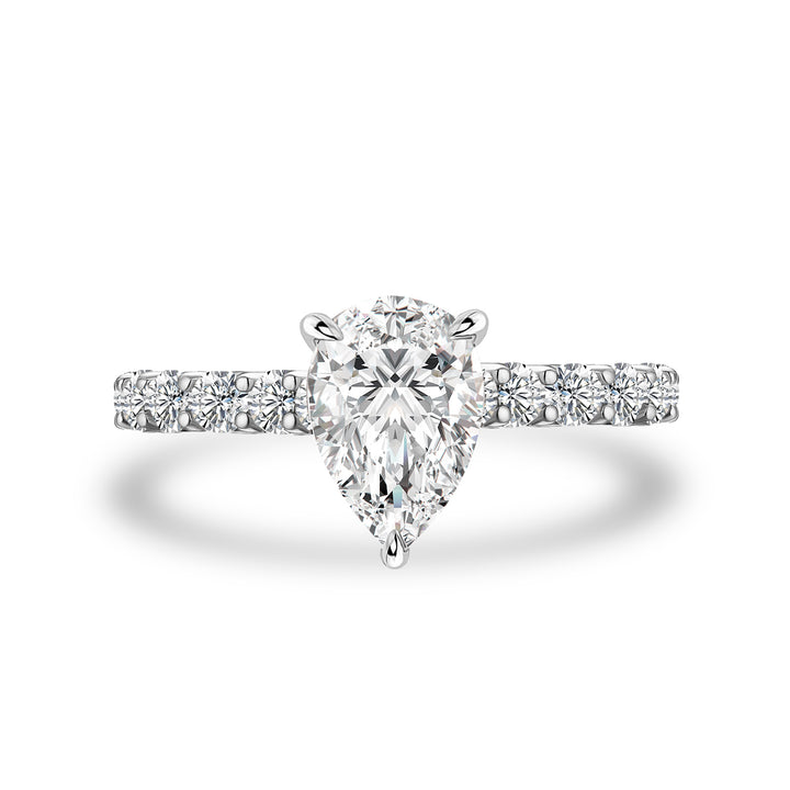S925 Moissanite 2.0Ct Pear Cut White Gold Engagement Ring