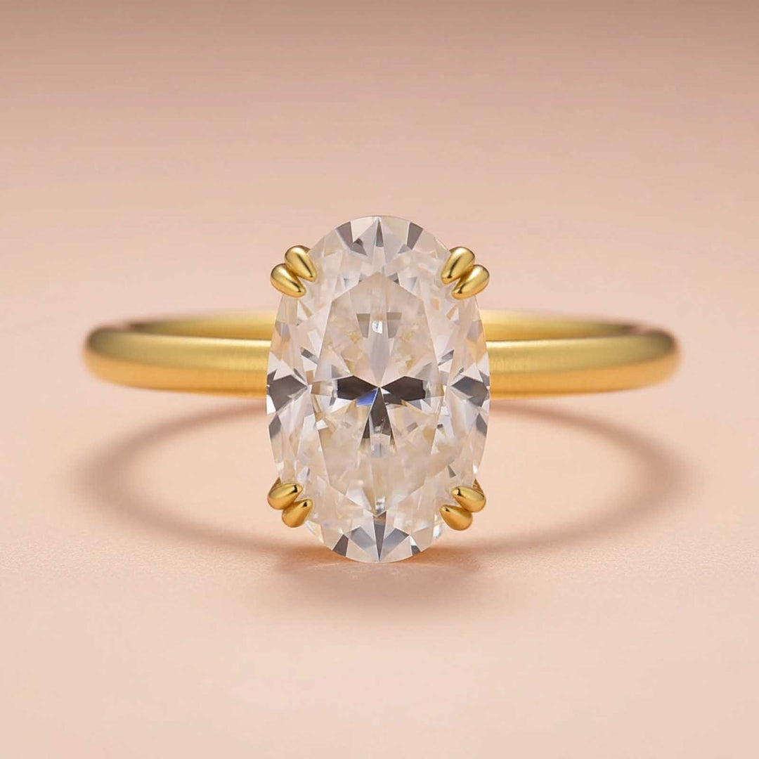 Rodiffy S925 Moissanite Solitaire 3.0Ct Oval Cut Yellow Gold Engagement Ring in Sterling Silver