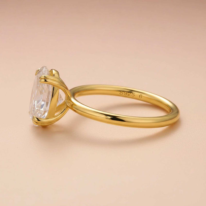 Rodiffy S925 Moissanite Solitaire 3.0Ct Oval Cut Yellow Gold Engagement Ring in Sterling Silver