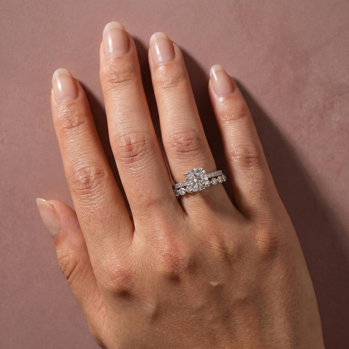 Rodiffy Moissanite 2.5Ct Cushion Cut Engagement Ring in Sterling Silver with Eternity Wedding Band
