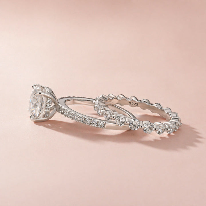 Rodiffy Moissanite 2.5Ct Cushion Cut Engagement Ring in Sterling Silver with Eternity Wedding Band
