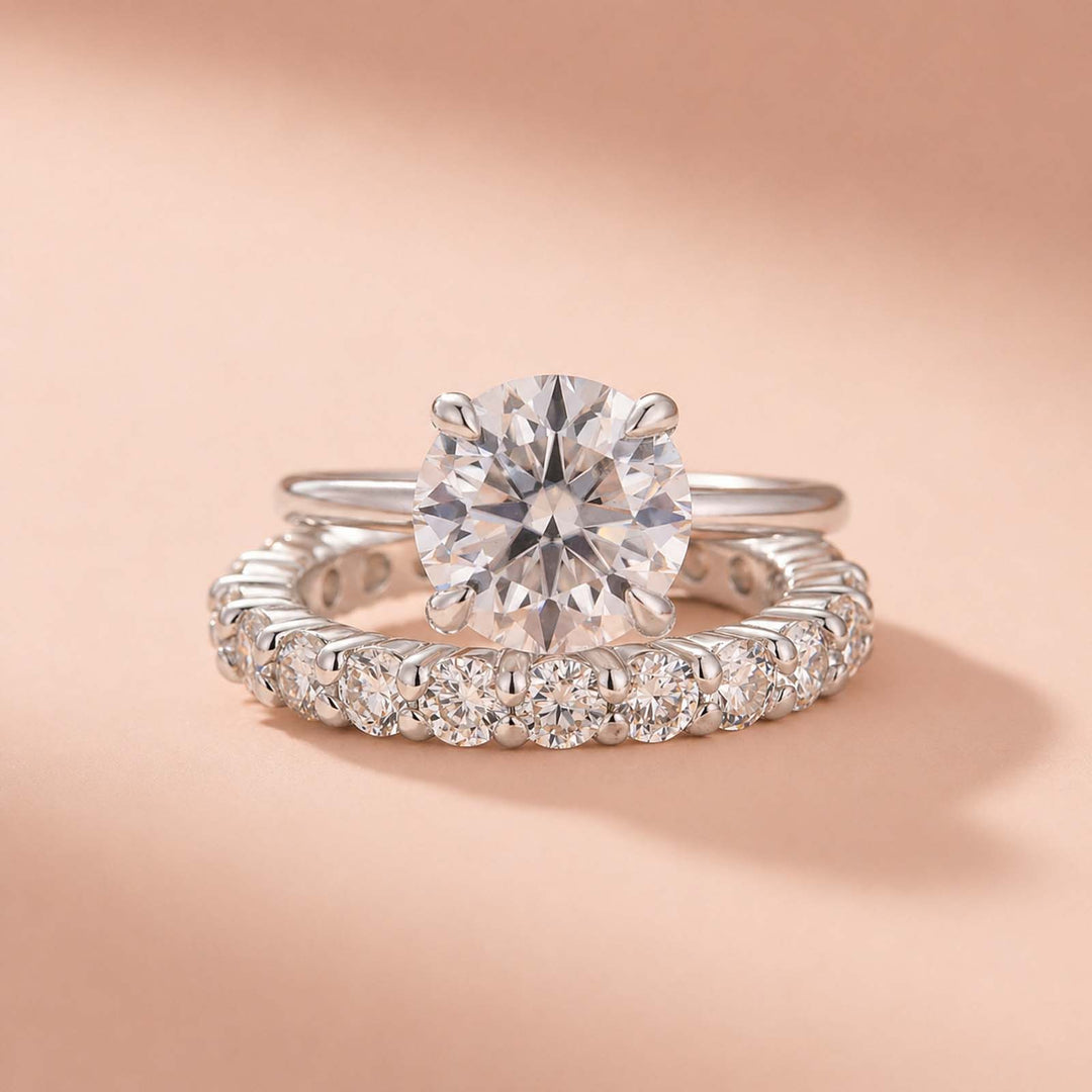 Rodiffy Moissanite S925 3.0Ct Round Cut 2PC Engagement Ring Set Stackable Ring Set For Women