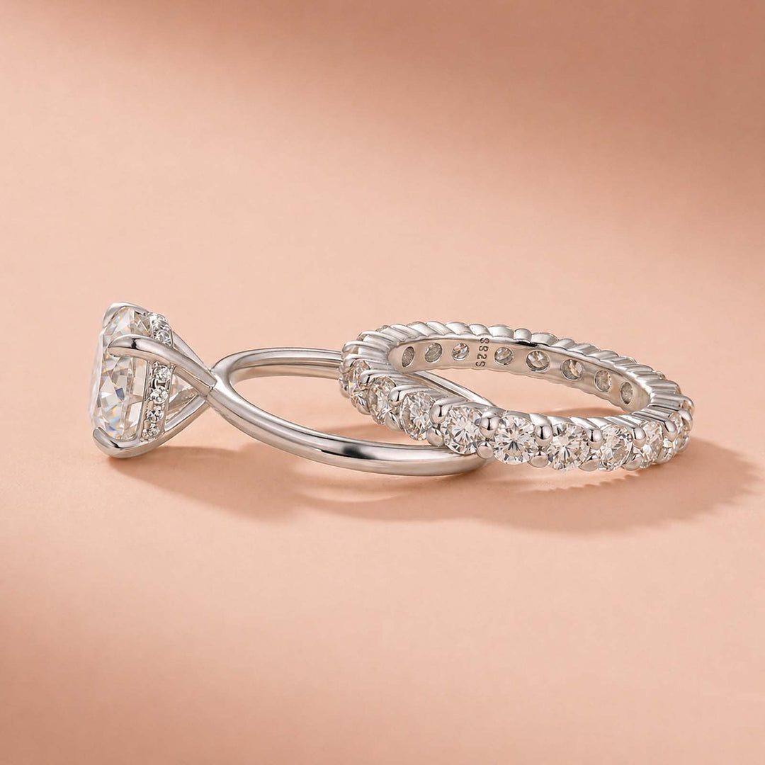 Rodiffy Moissanite S925 3.0Ct Round Cut 2PC Engagement Ring Set Stackable Ring Set For Women
