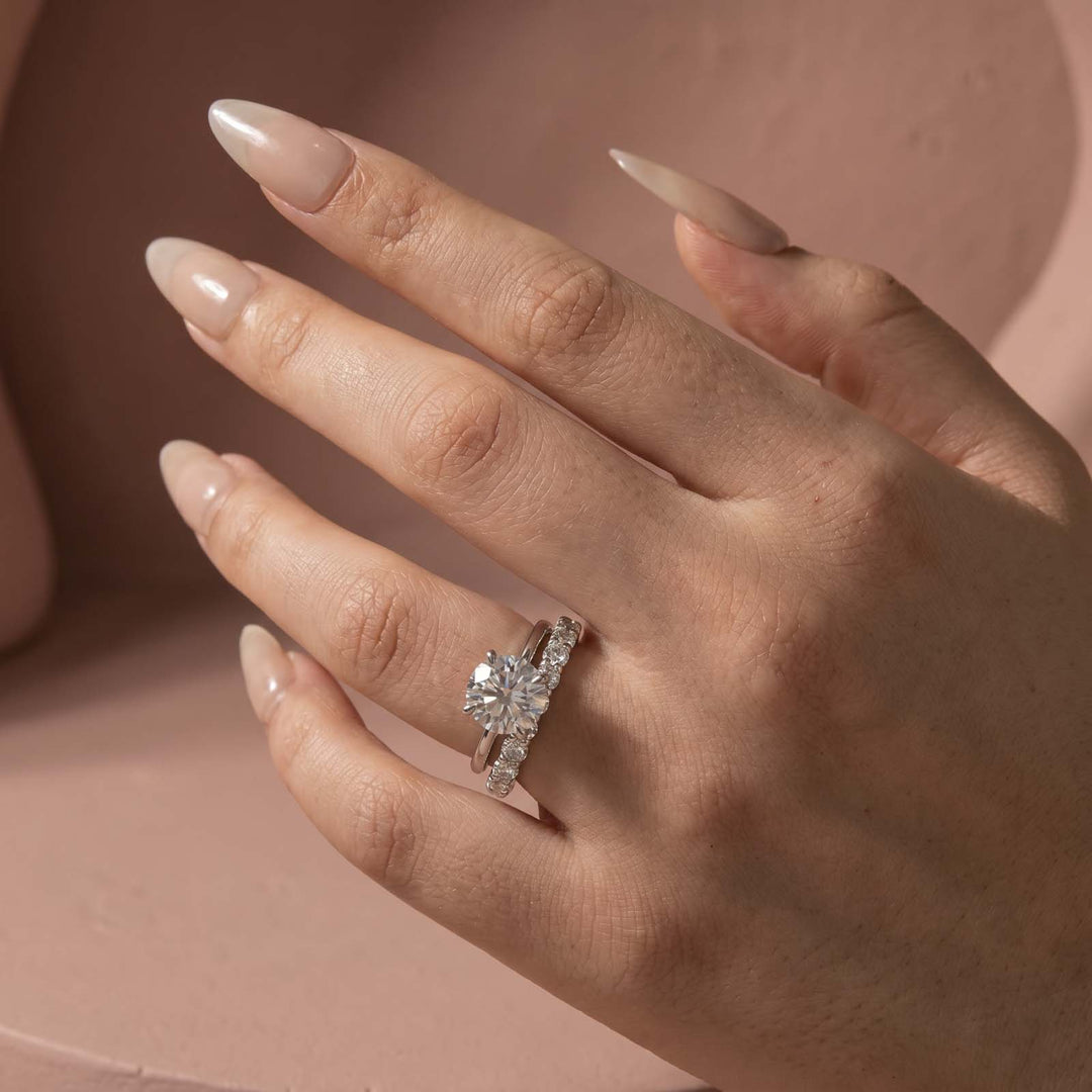 Rodiffy Moissanite S925 3.0Ct Round Cut 2PC Engagement Ring Set Stackable Ring Set For Women