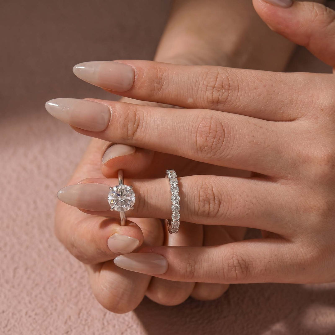 Rodiffy Moissanite S925 3.0Ct Round Cut 2PC Engagement Ring Set Stackable Ring Set For Women