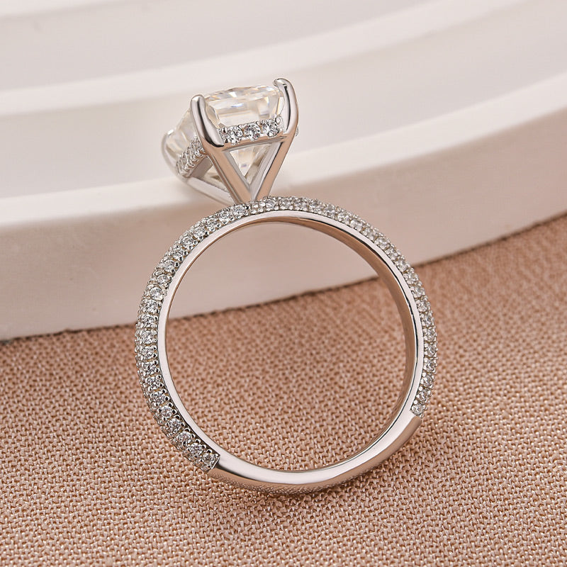 Moissanite Triple Row Pavé 3.5Ct Radiant Cut White Gold Engagement Ring