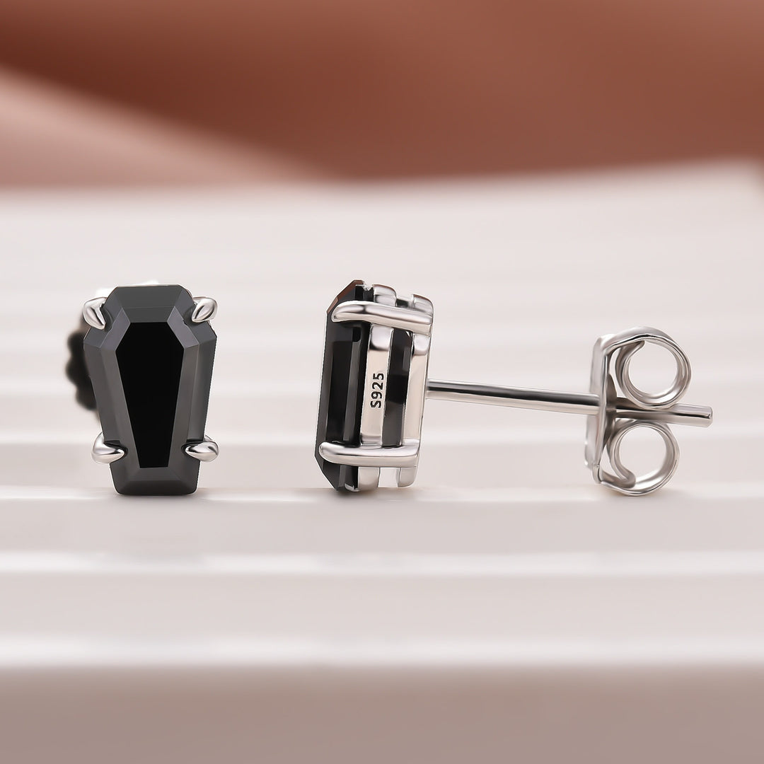 2.0Ct Black Coffin Cut Moissanite 18K White Gold Plated Stud Earrings