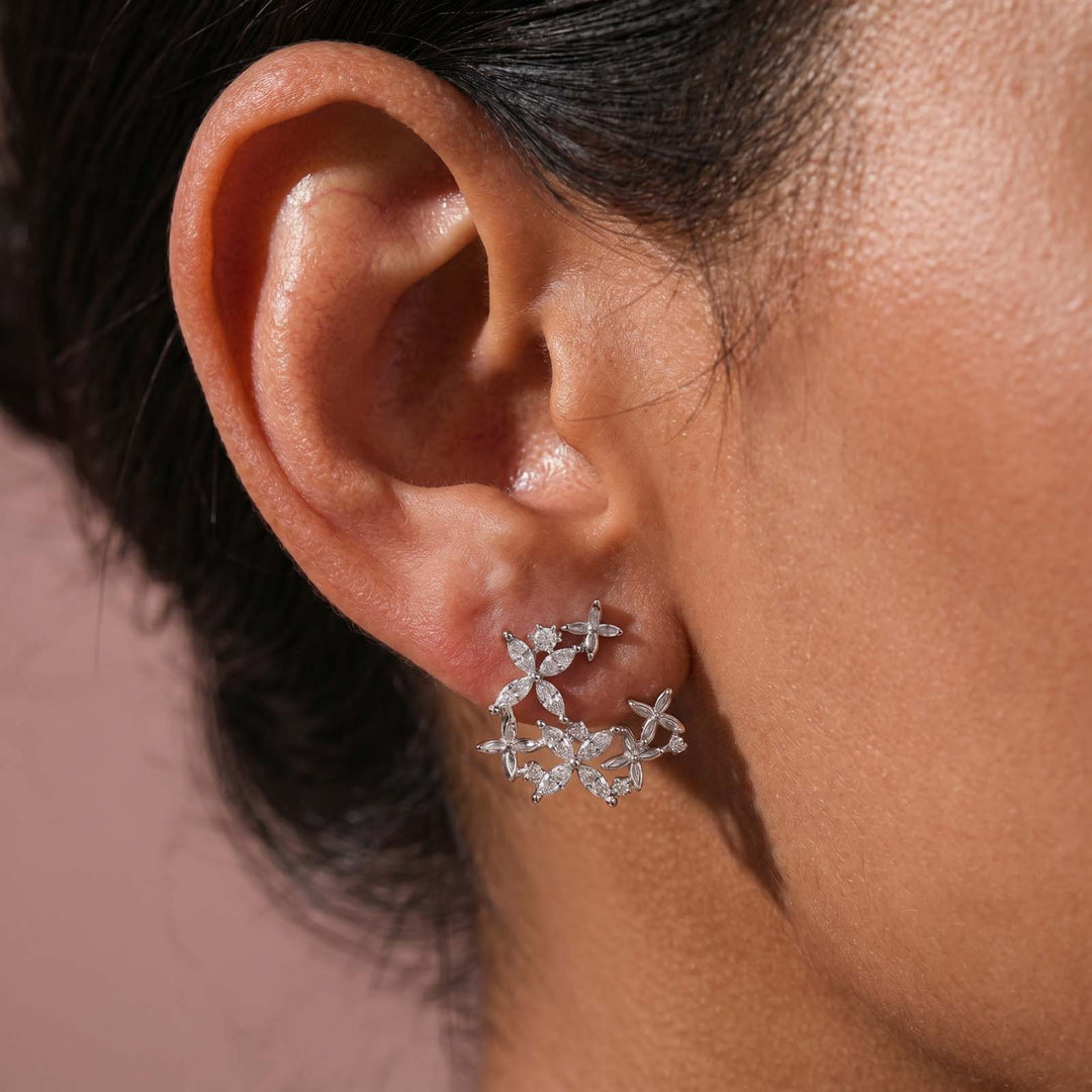 S925 Moissanite Round Cut  Four Petal Flower Wrap Around Ear Studs For Women Wedding Gift