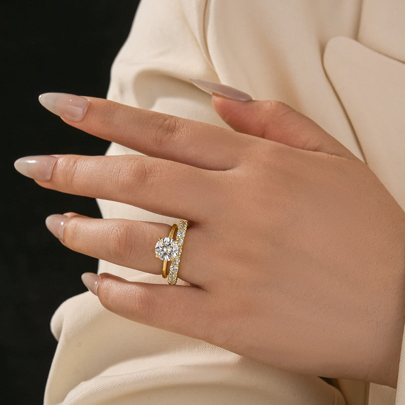 Moissanite S925 2.0Ct/4.0Ct Round Cut White Gold/Yellow Gold Wedding Ring Set