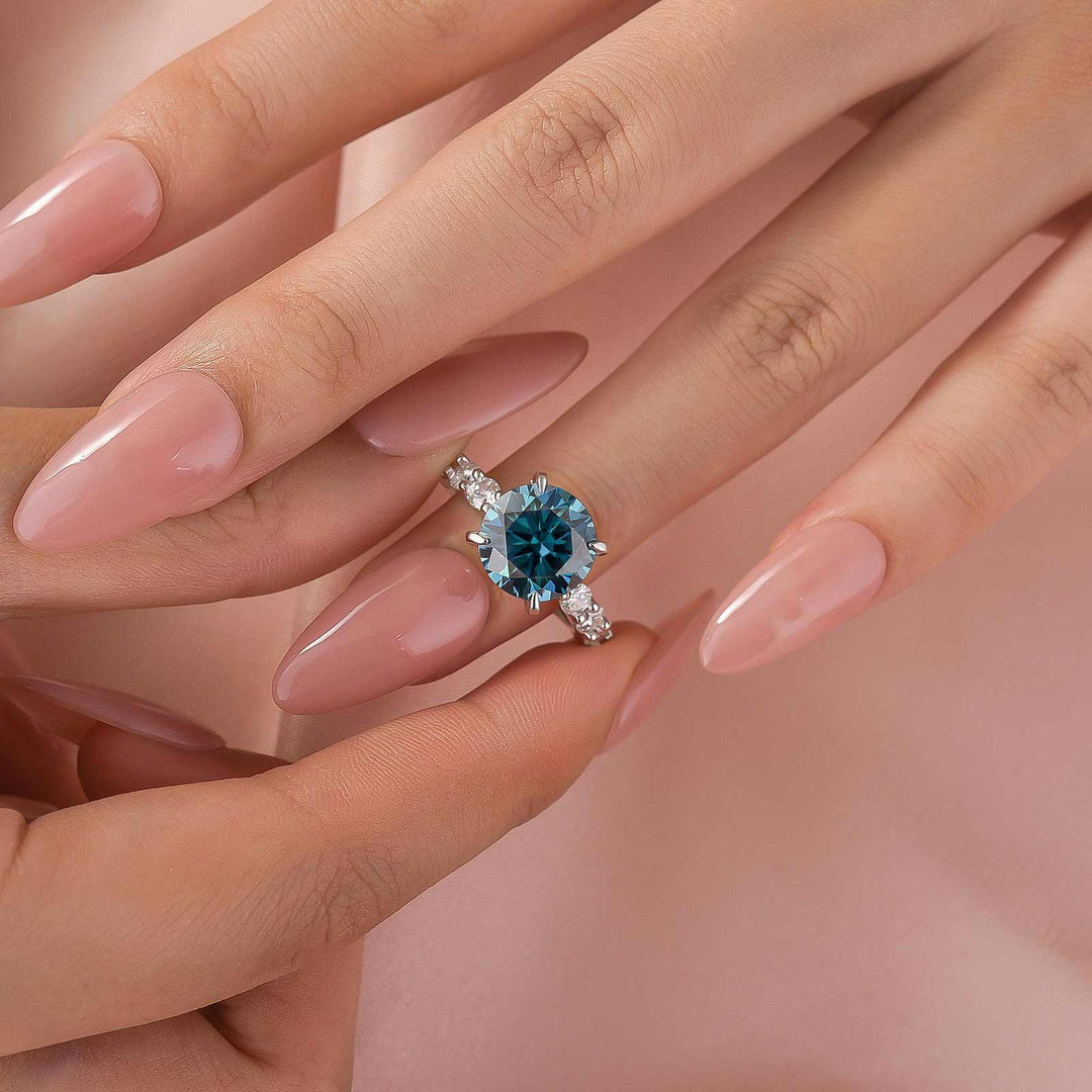 S925 Moissanite 4.0Ct Blue Round Cut White Gold Engagement Ring Travel Ring For Women