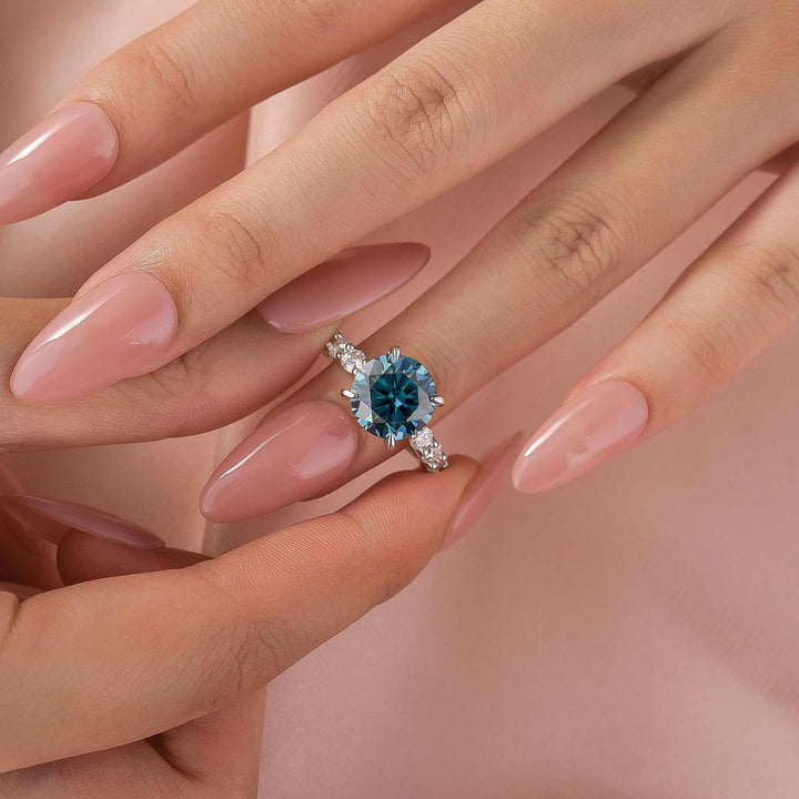 S925 Moissanite 4.0Ct Blue Round Cut White Gold Engagement Ring Travel Ring For Women