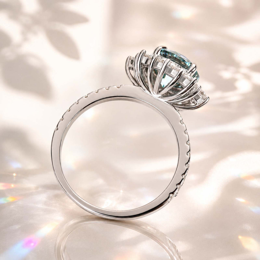 Rodiffy Moissanite 2.0 Ct Turquoise Snowflake Design Travel Ring