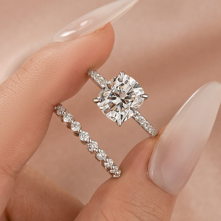Moissanite 3.0 Ct Cushion Cut White Gold Bridal Ring Set