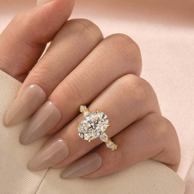 Moissanite 5.5Ct Oval Cut with 1.5Ct Side Stone Marquise Cut Engagement Ring in S925 Sterling Silver