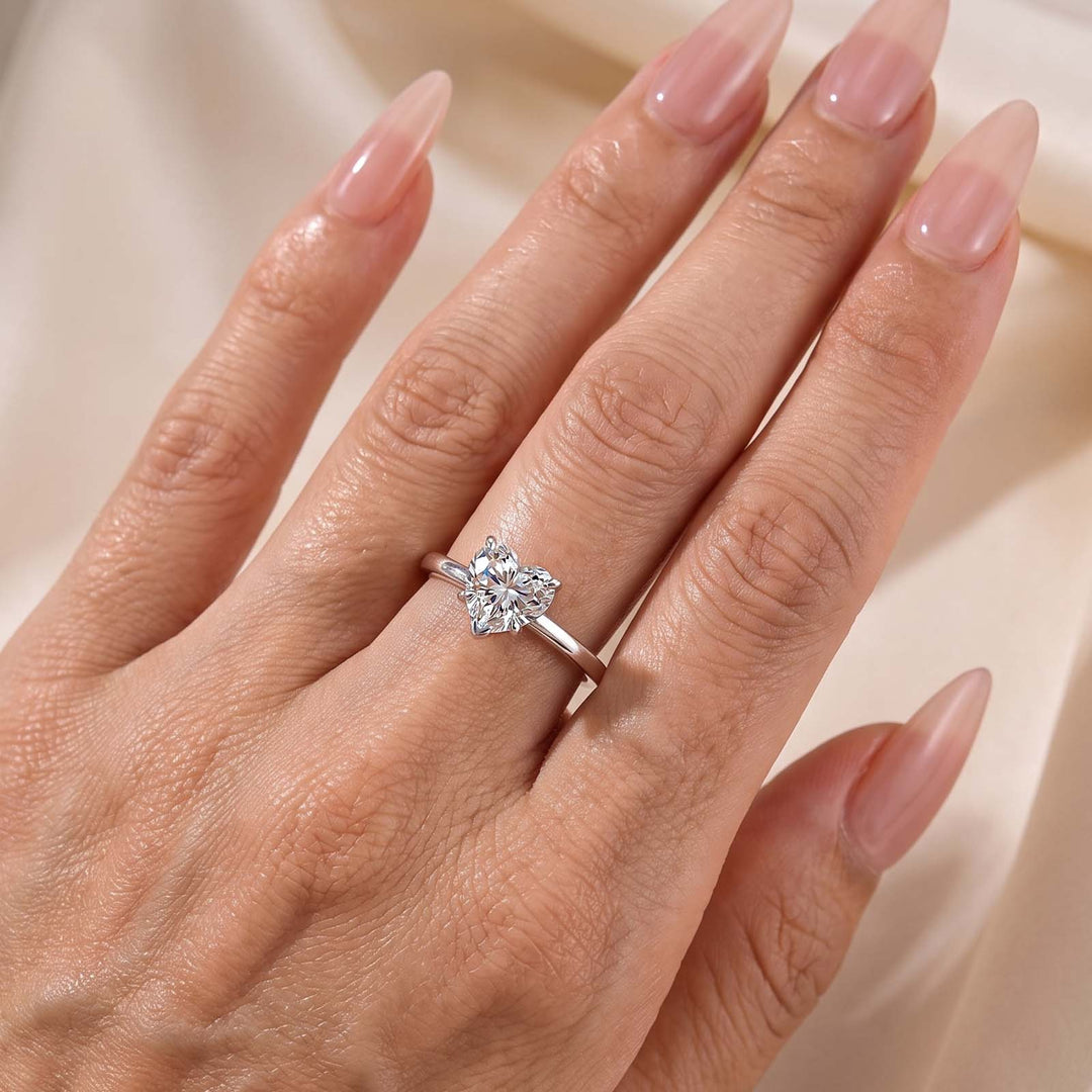 S925 Moissanite Solitaire 1.0Ct Heart Cut Promise Ring Everyday Wearable Ring