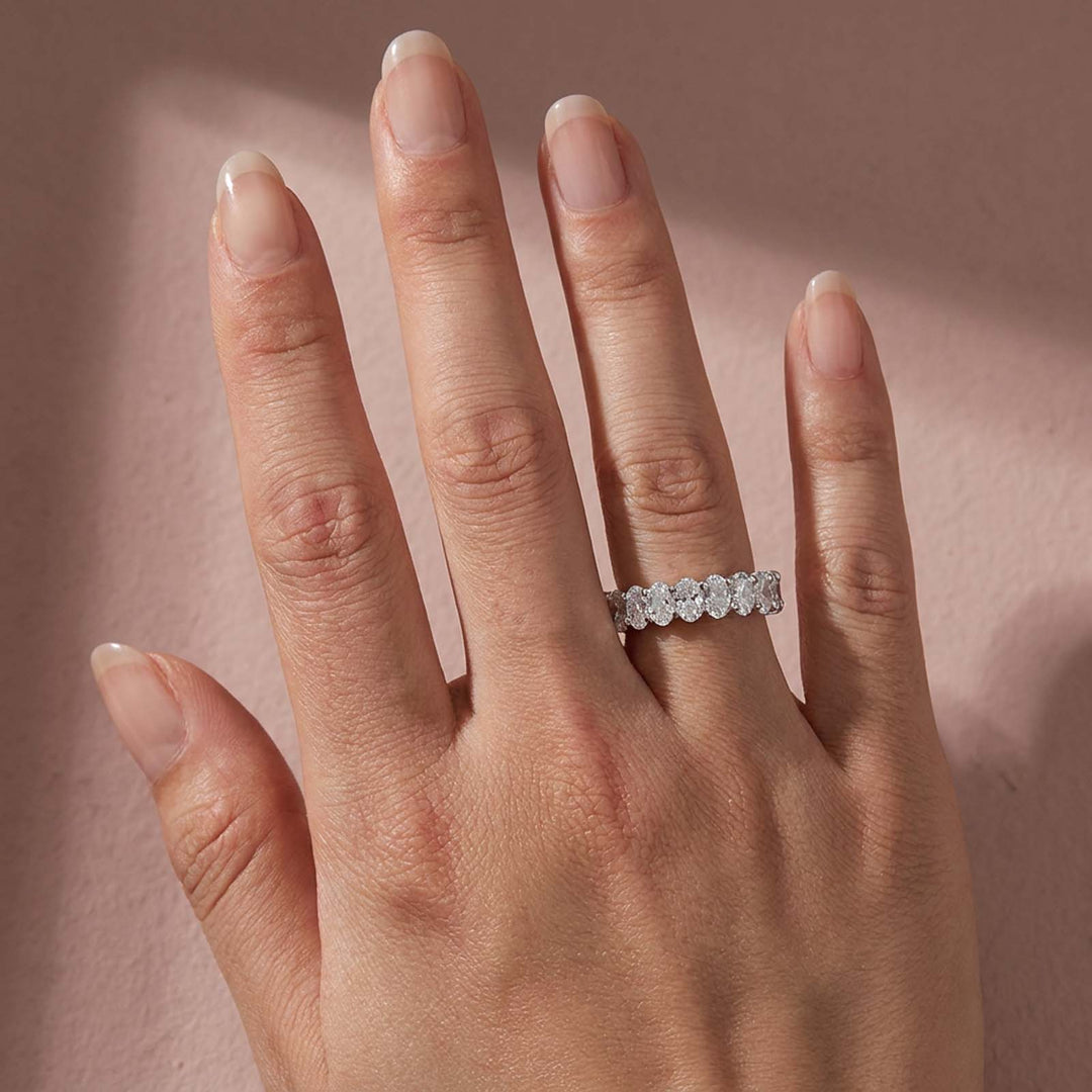 Rodiffy Moissanite 3.0 Ct Oval Cut Half White Gold Wedding Band