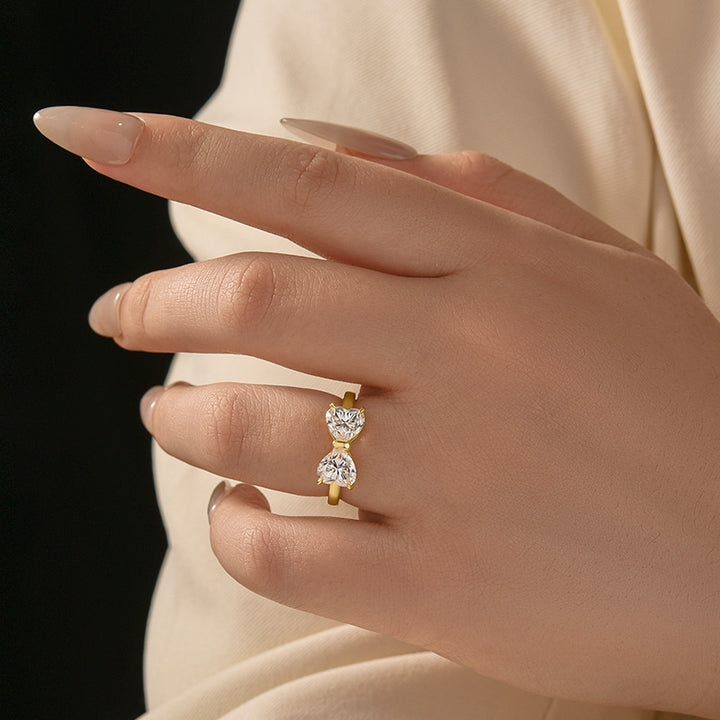 1.0Ct*2 Heart Cut Toi et Moi Yellow Gold Moissanite Engagement Ring in S925 Sterling Silver