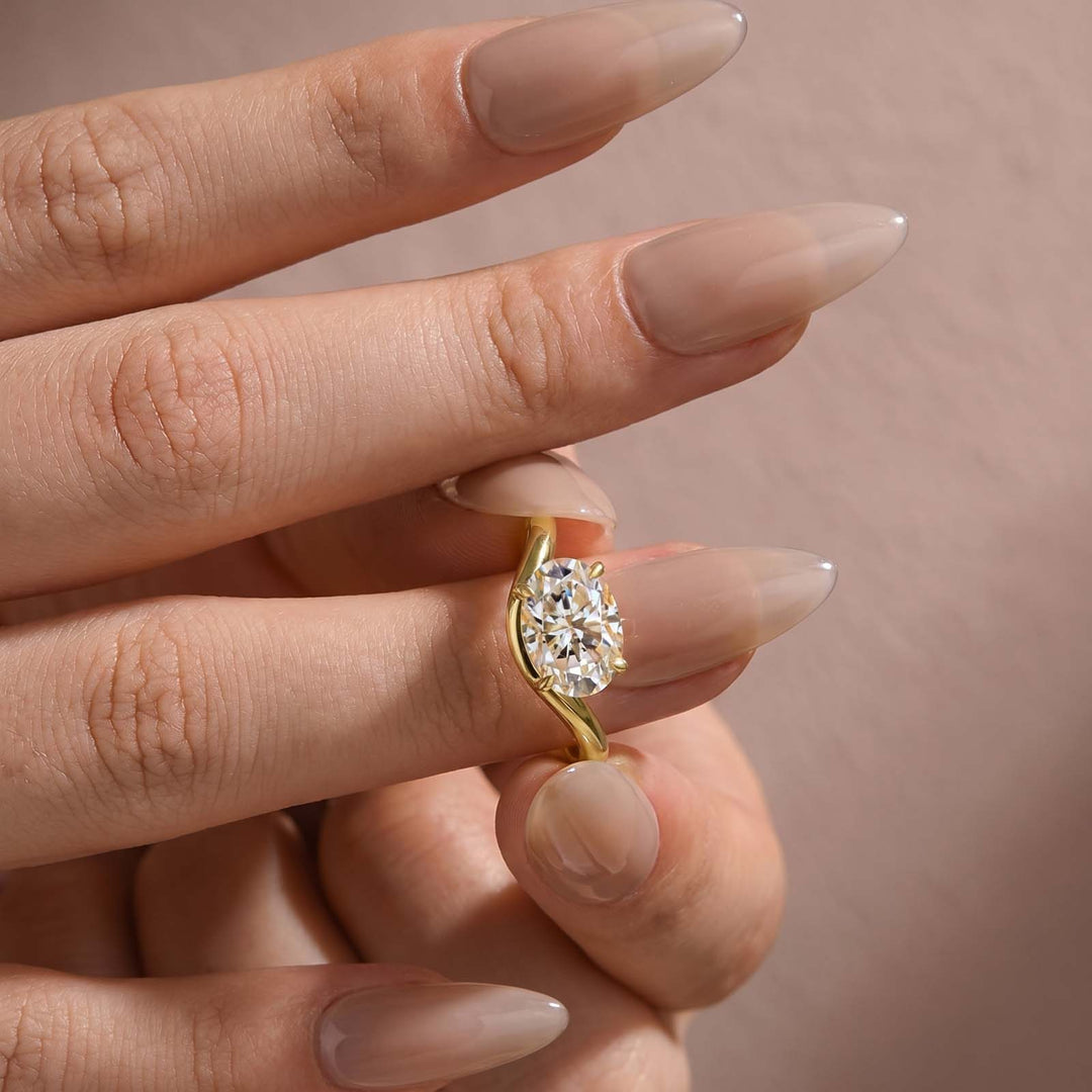 S925 Moissanite 2.5Ct Oval Cut Solitaire Ring 18K Gold Plated Promise Ring Everyday Wear Ring