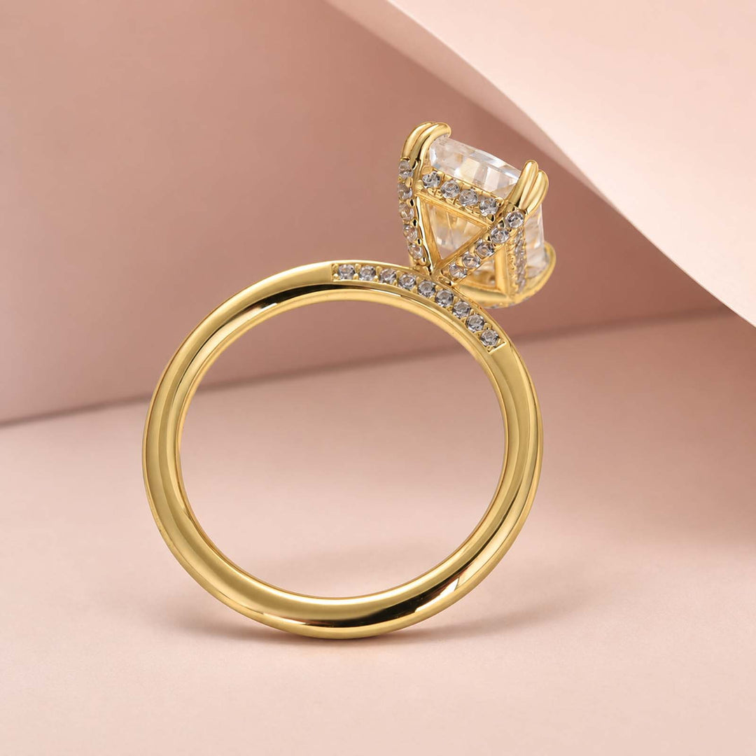 S925 Moissanite 3.5Ct Radiant Cut Hidden Halo Engagement Ring 18K Yellow Gold Plated Promise Wedding Ring For Women