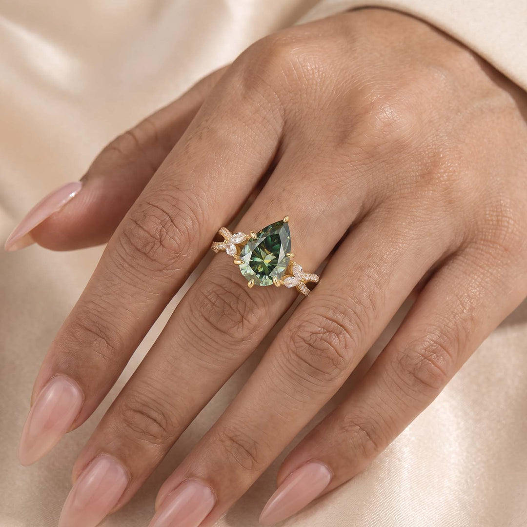 S925 Moissanite 3.5Ct Split Shank Nature-inspired Green Stone Ring For Travel