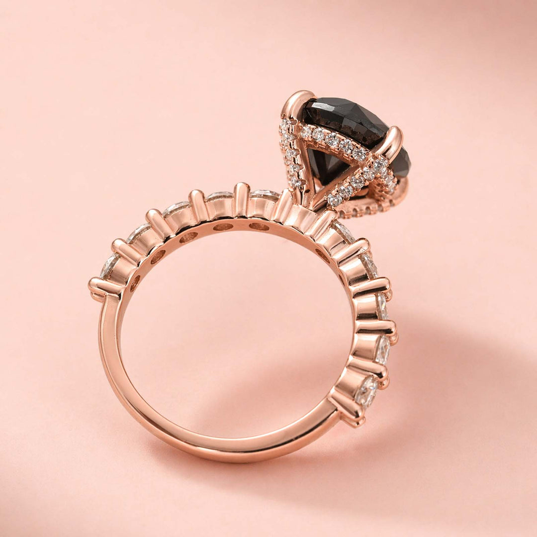 Rodiffy Black Moissanite Stone 4.0 Ct Round Cut Rose Gold Engagement Ring