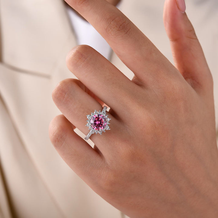 Rodiffy Moissanite 2.0 Ct Turquoise/Pink Snowflake Design Travel Ring In Sterling Silver